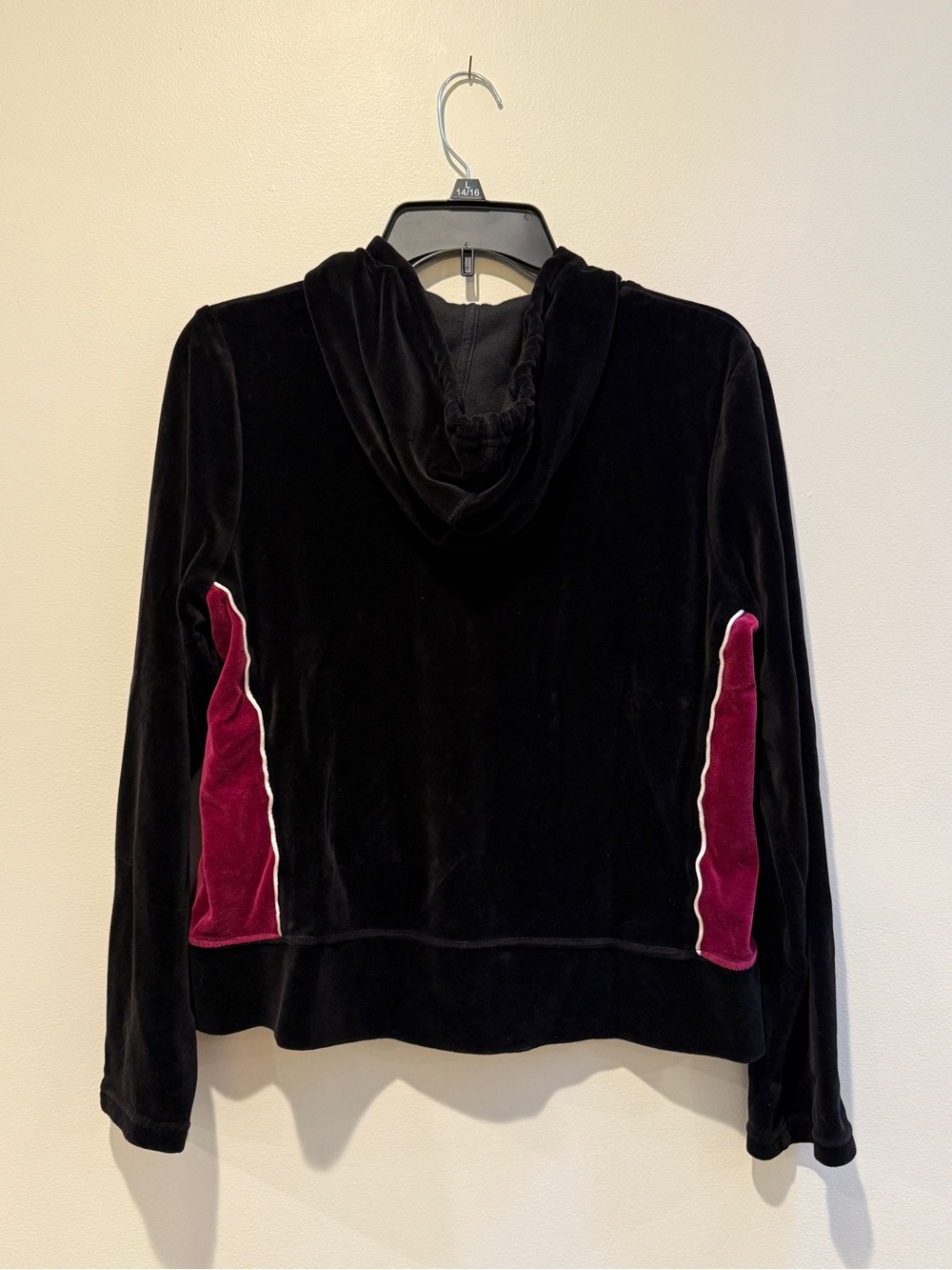 Gloria Vanderbilt Black Velour Hoodie & Burgundy Accent Flared Pants Y2K Vintage - Picture 3 of 6